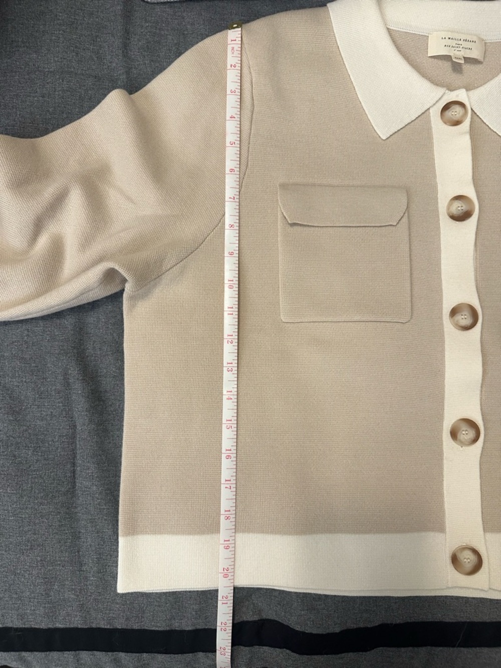 Sezane Beige & Cream Button Front Merino Wool Betty Cardigan in EUC - Picture 8 of 8